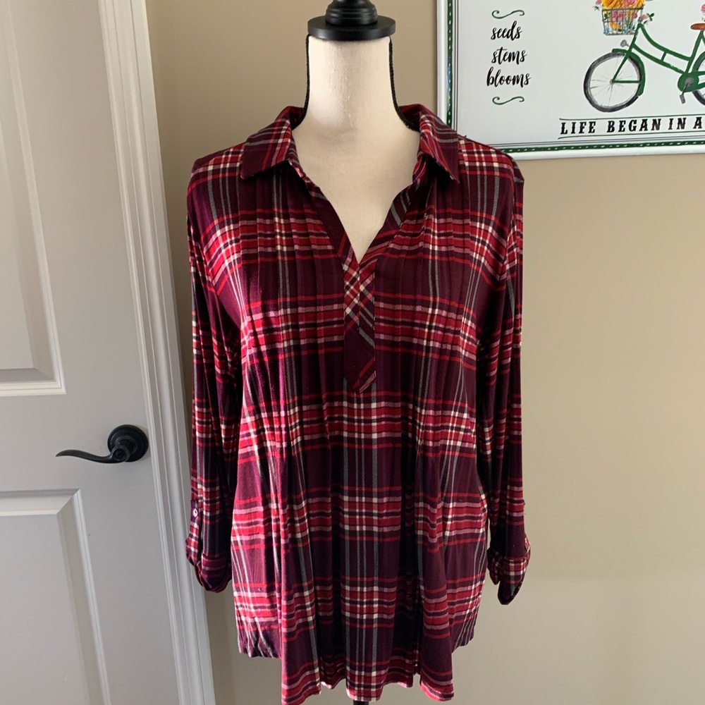 Sz XL plaid button down shirt soft knit